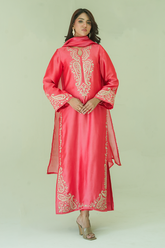 Gul E Noor - Zarri Long Pink - Pure Sheesha Silk - 3 Piece
